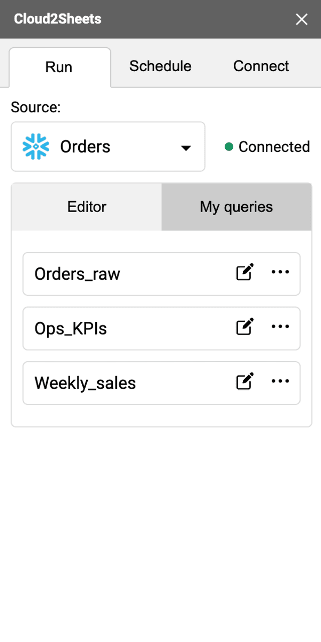 Saved queries feature screenshot