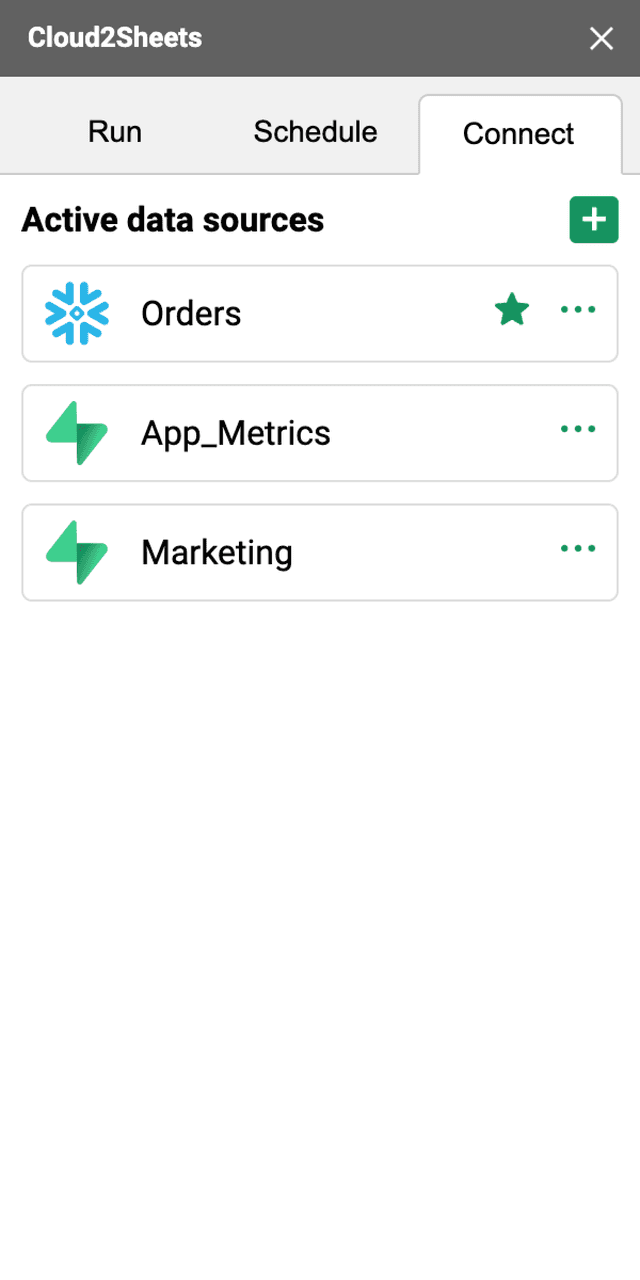 Data sources management feature screenshot